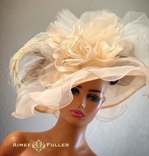 Aimee Fuller Rose Kentucky Derby Hat Cream Brown Beige Royal Ascot Hat Del Mar