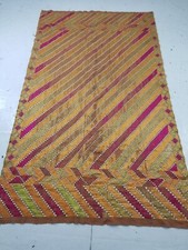 Vintage Indian Silk Hand Embroidered Phulkari Wedding Shawl 219x129cm
