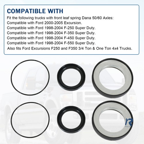 Front Axle Knuckle Tube Seal Kit for Ford F250 F350 Superduty Dana 50 60 98-04 - Picture 6 of 23