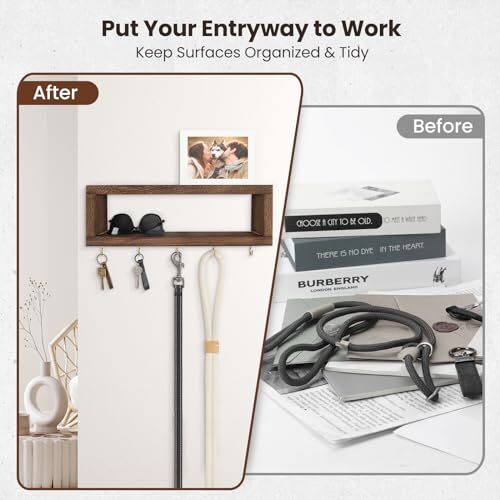 Wall Shelf with Hooks Decorative Key and Wallet Holder for Wall Holds