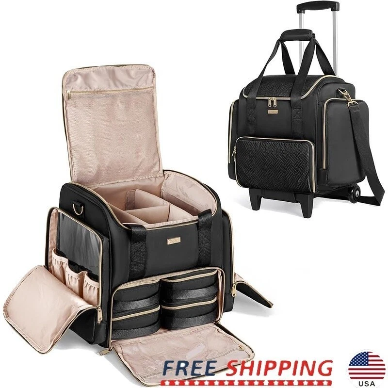Rolling Makeup Case W/ 4 Removable Bags Professional Makeup Train Case W/ Wheels