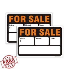 2 Pack Reflective For Sale Car Signs, 12x8 Inch, Writeable Window Sticker