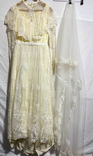 Pronuptia Ivory Lace Applique Vintage A-Line Wedding Dress High Neck Size 8