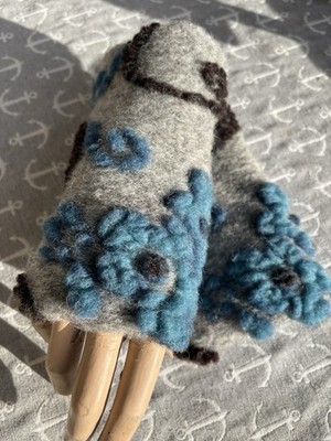 Handstulpen Stulpen Musterwalk grau   Blau Anthrazit floral 17 cm