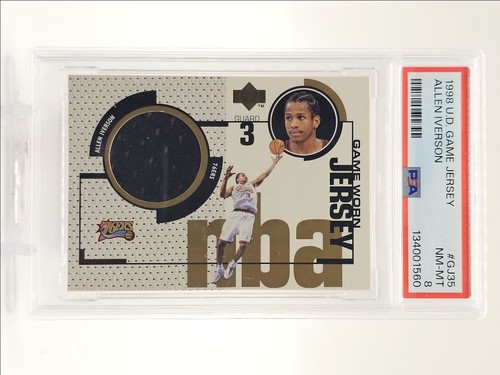 ALLEN IVERSON 1998-99 UPPER DECK GAME JERSEY GAME-WORN PATCH PSA 8 Q5775