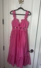 Farm Rio Women Pink Cut Out Sleeveless Midi Dress Pink M MSRP $265