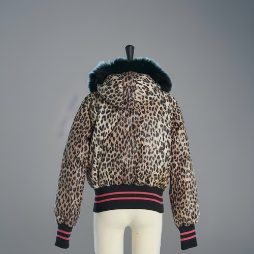 JOHN GALLIANO Short Fox Fur Down Leopard Print Puffer Bomber Jacket M L 30/42 - Picture 2 of 10