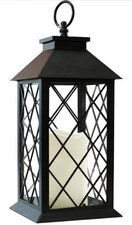13" Decorative Candle Black Lantern with LED Flameless Candle Plastic LED