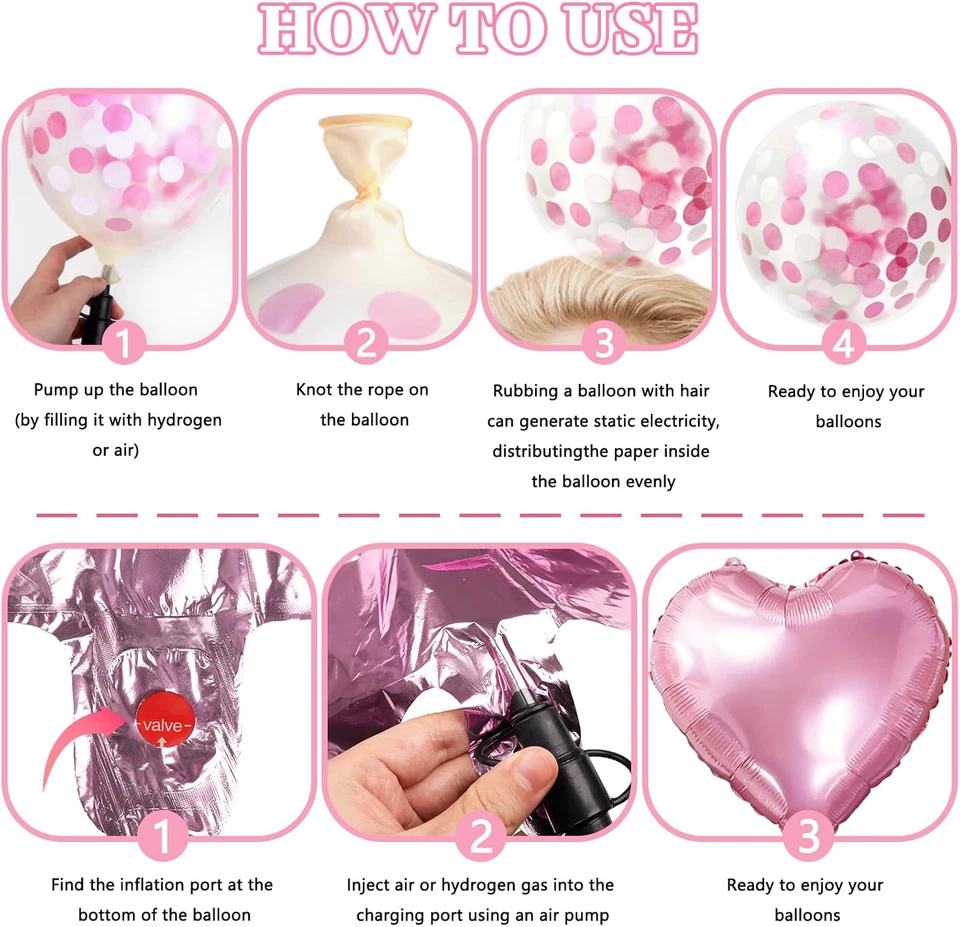 Decoraciones de cumpleaños rosa pancarta globos confeti flecos cortina corazón lámina Foto 4 de 4