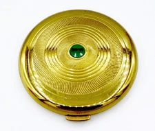 Antique Coty Gold-Tone Green Dot Powder Compact