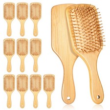 12 Pcs Bamboo Hair Brush Bulk, Natural Wooden Paddle Brush Scalp Massage, Ant...
