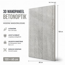 3D Wandpaneel Betonoptik 120&times;60 cm Ultrad&uuml;nn 5mm flexibel Wandverkleidung Wand