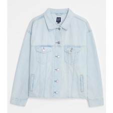 Light Washed Denim Jacket Raw Hem Cropped Over-Sized Fit XS NWT