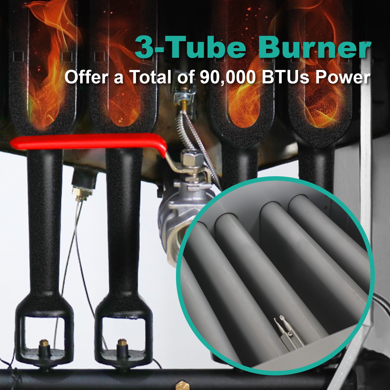 Commercial Floor Gas Deep Fryer 3 Burners Liquid Propane 40 Lbs 90000 BTU CSA