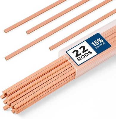 22 PCS Brazing Rods AWS BCuP-5 15% Silver Solder Phos Copper Brazing Alloy Flat