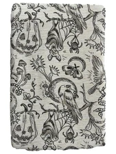 Halloween Shimmering Toile Tablecloth with Pumpkins Snakes & Bats 70 Round