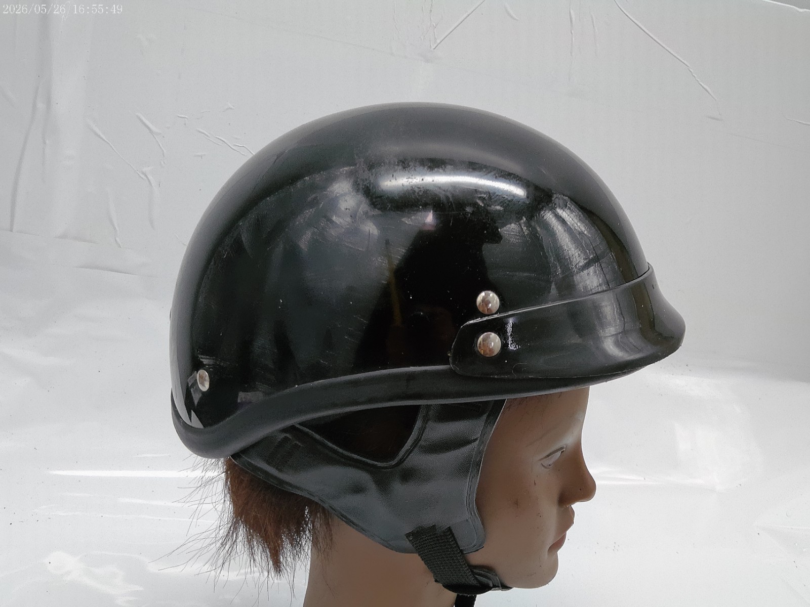 Gloss Black Half Shell Motorcycle Helmet Vintage Style Shorty Cruiser DOT... image 4