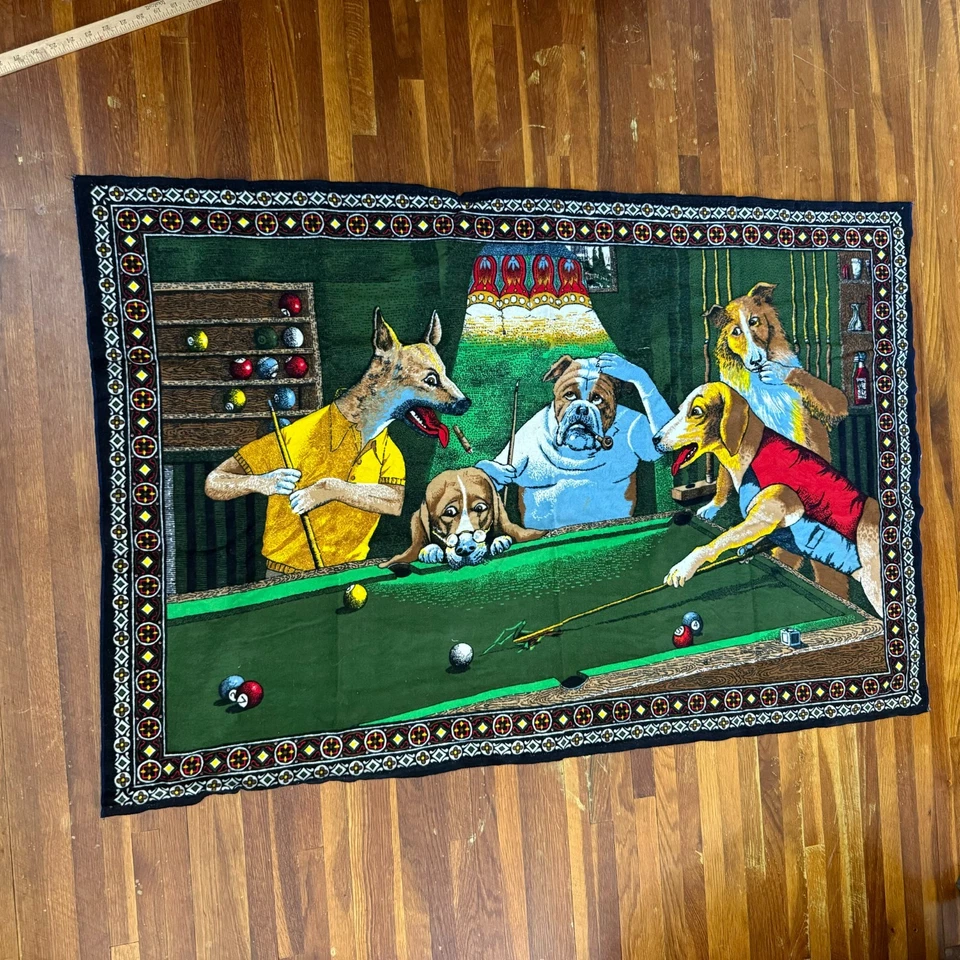 Tapiz aterciopelado vintage para perros fumando para jugar a la piscina colgante de pared de aproximadamente 55"x35" Foto 3 de 4
