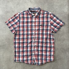 Lee Button-Up Mens Large Western Plaid Stretch Check Short Sleeve Shirt, Red