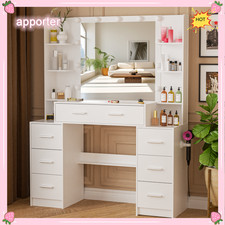 11 Led Lights Makeup Desk Mirror Dressing Dresser Table Dresser White Vanity Set