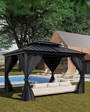 8x8ft/12x14ft Hardtop Gazebo with Nettings and Curtains,Steel Double Roof Gazebo