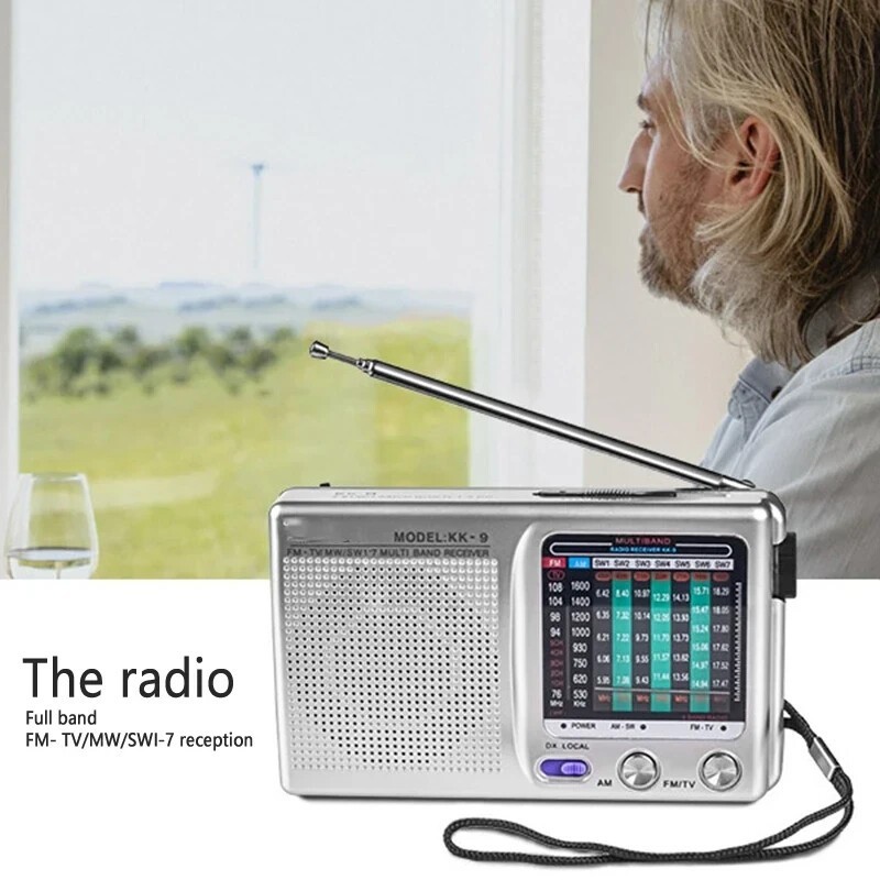 PORTABLE 9 BAND WORLD RECEIVER FM(TV)/AM/SW1-7 MULTIBAND RADIO RECEIVER KK-9
