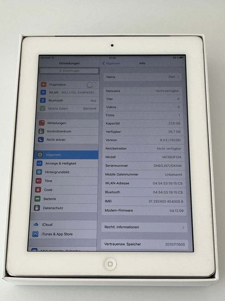 iPad (Gen. 2), weiß, 32 GB, WiFi+Cellular, OVP, Modell A1396, !SAMMLERZUSTAND! - Bild 4 von 4