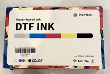 6x Polytech DTF Ink Direct to Transfer Film Ink 100ml Each Textile Ink CMYKW