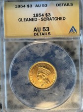 1854 $3 Gold Indian Princess Head 1854 - 1889 AU53