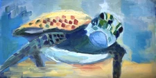 Sea Turtle, Beach House, Coastal, Nature, Oil Painting, Impressionist