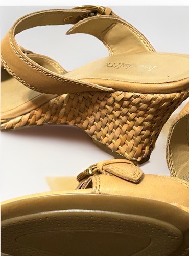 Madeline Soleil Sandals Sz 7.5M Brown Tan Leather Straps Buckles Woven Heel NWOB - Picture 12 of 16