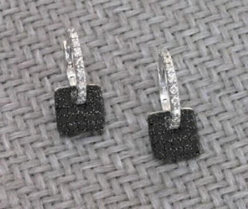 Black Diamond Earrings Drop & Dangle 1.50Ct Lab Created 14K White Gold Finish
