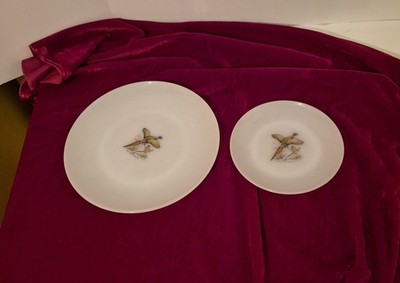 ANCHOR HOCKING FIRE-KING MILK GLASS GAME BIRDS PLATE SET RING NECK PHEASANT 