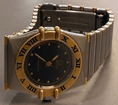 OMEGA Constellation Manhattan Two Tone Ladies Watch Black Dial Swiss Made