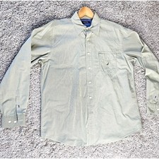 Men  s Nautica Shirt Button Down Large Light Green Plaid Long Sleeve Cotton