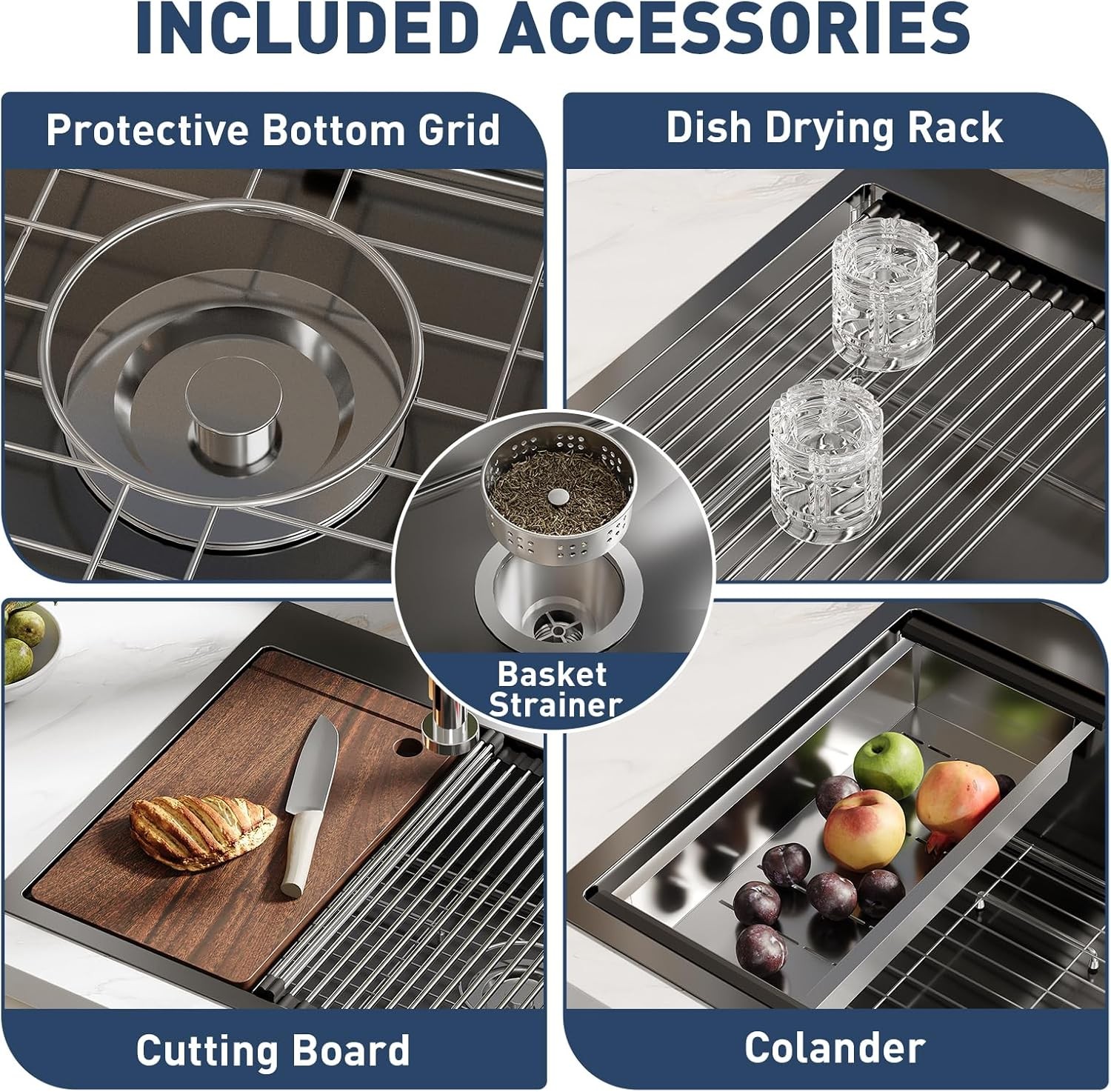 33x22x9'' Commercial Stainless Steel Kitchen Sink w/ Pull Down Spring Faucet US