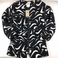 Nike Sportswear Loose High-Pile Jacket Black White Women s Size Small FV8025-010