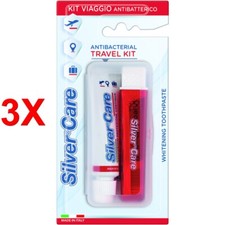 3 X Silver Care Kit Viaggio Denti Spazzolino + Dentifricio 20 Ml Travel