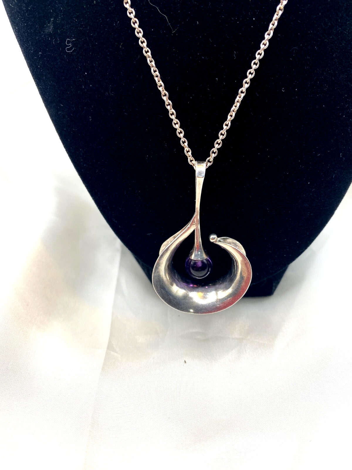 Unique artisan signed silver and amethyst pendant - image 2