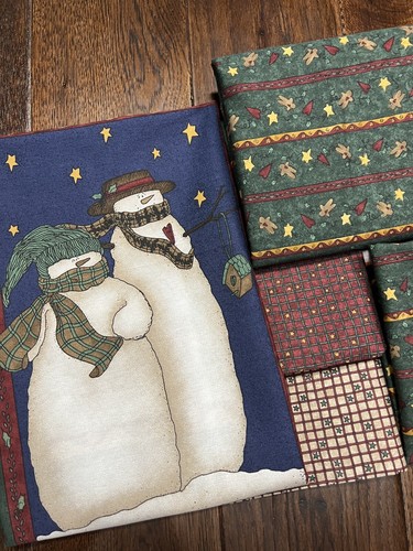 MODA Deb Strain 1997 Primitive Christmas Snowman Panel 23” & Coordinating Fabric - Picture 13 of 16