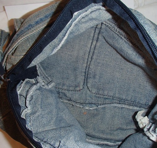 Boho Faded Denim Blue Jeans Handbag Shoulder Purse Bag 10" x 7" x 3" - Picture 5 of 6
