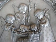 Nativity Scene Baby Jesus Angels Hudson Pewter Plate 6” 1979 USA Signed