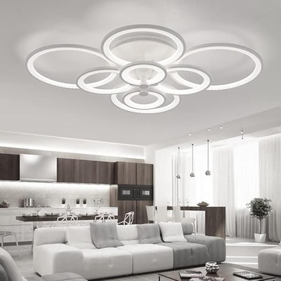 Moderne LED Deckenleuchte mit 8 Ringen, 142W Unterputz Pendelleuchter weiß