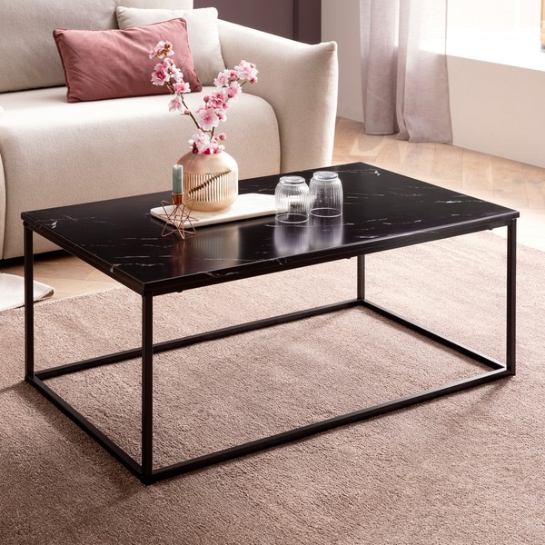 Couchtisch Finebuy Sofatisch Marmor Optik Schwarz 100X60Cm Wohnzimmertisch Tisch-image