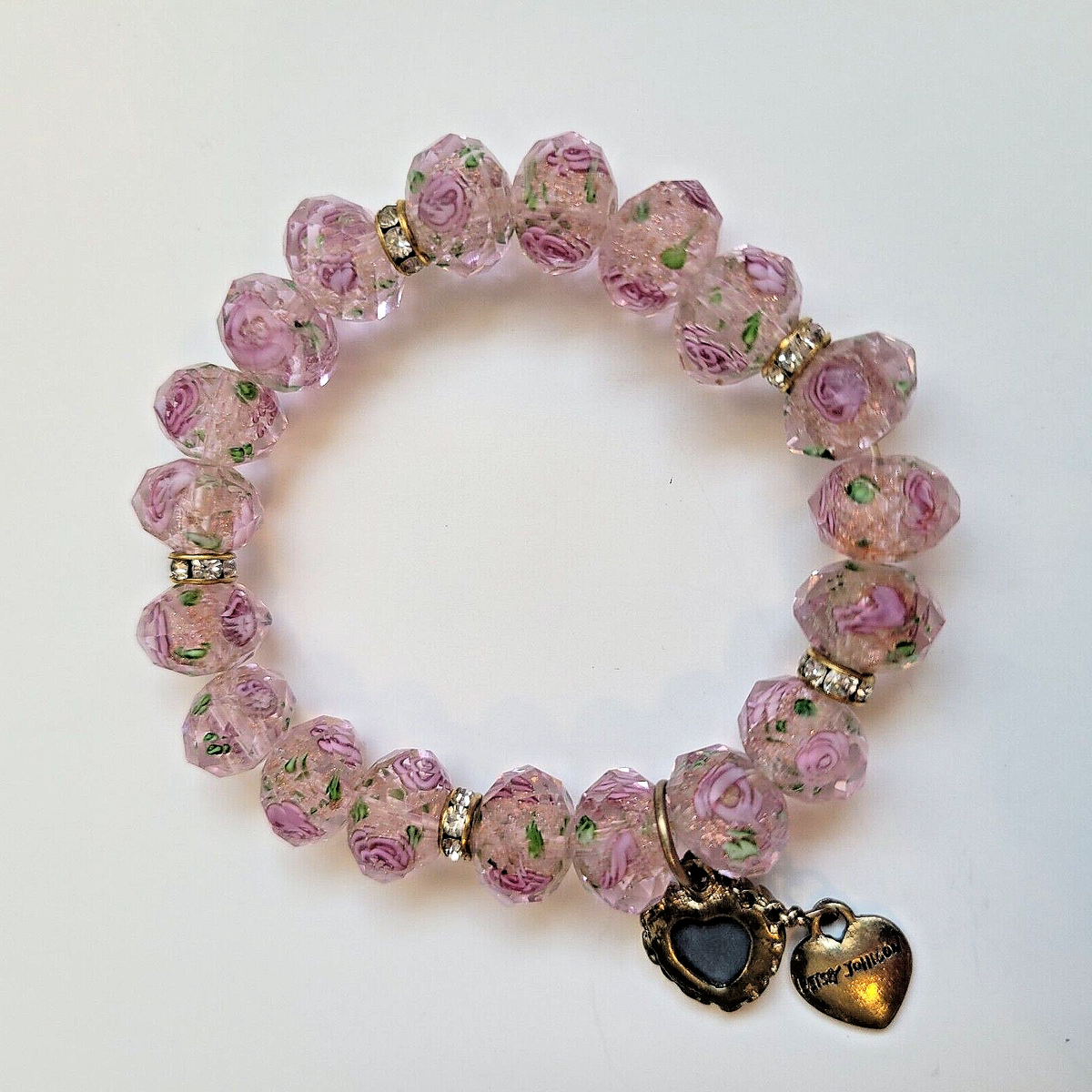 Betsey Johnson Multifaceted Rose Glass Beads Stretch Bracelet Pink