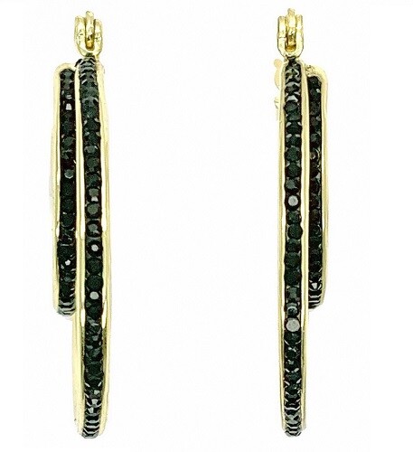 14K Gold Plated Double Hoop Earrings with Black Crystals - Picture 3 of 3