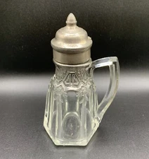 Antique 1912 Syrup Pitcher EAPG U.S. Glass Co. Athenia Platinum Trim #15140 READ