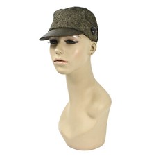 Adult Women's Kepi Hat Dark Brown Civil War Style Flat Button Pocket Herringbone