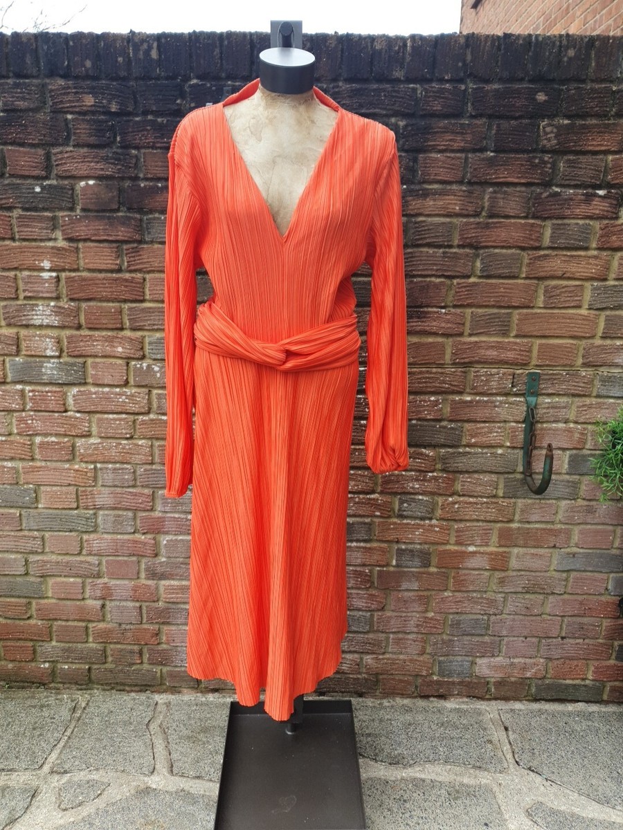 Boohoo Orange Plisse Plus Size Skater Dress UK 24 UK