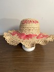 Womens Vintage Straw Hat Pink Flowers Grenada Brim Beach 22.5” Circumference — photo 1